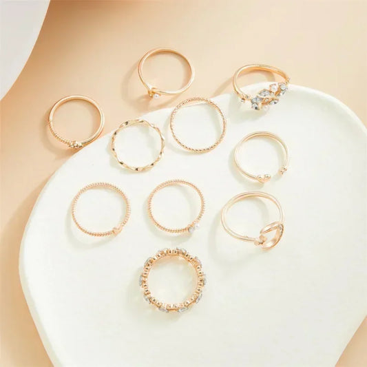Boho Gold Color Heart Rings Set For Women Vintage