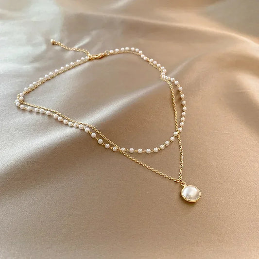 2025 New Women's Pearl Necklace Kpop Gold Color
