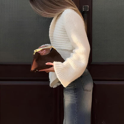 Elegant Irregular Hem Cardigan Sweater For Women Knitted Long Sleeve V Neck Trendy Open Front Sweaters