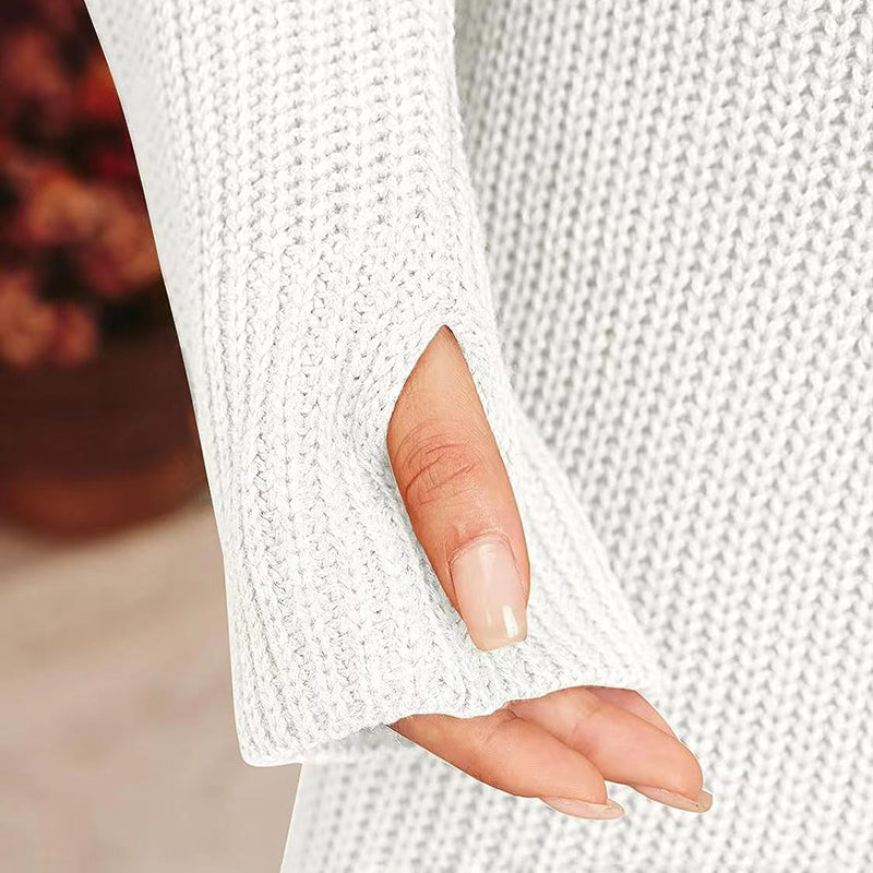 Women's Turtleneck Sweater Dress, Fall Long Sleeve Knit Pullover Mini Dress, Casual Short Sweater Dresses