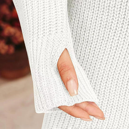 Women's Turtleneck Sweater Dress, Fall Long Sleeve Knit Pullover Mini Dress, Casual Short Sweater Dresses