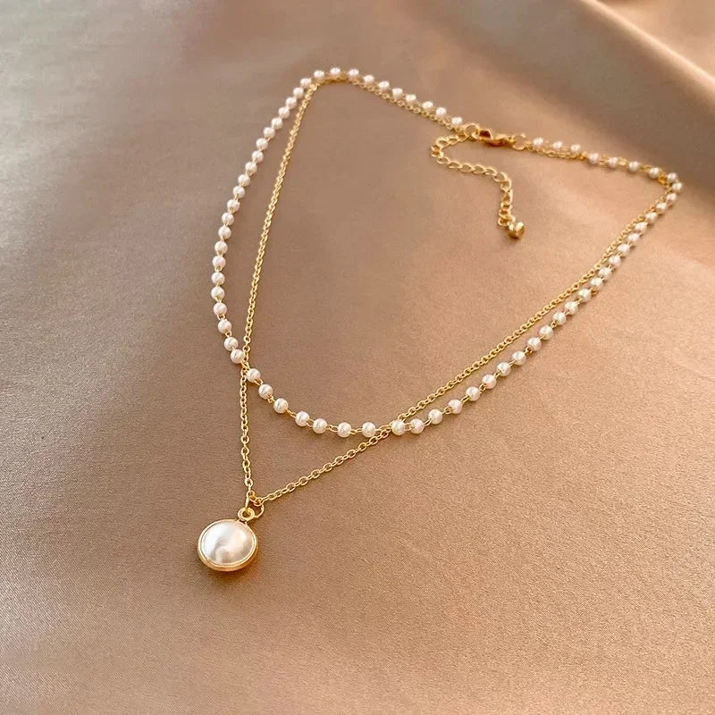 2025 New Women's Pearl Necklace Kpop Gold Color