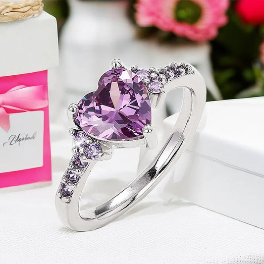 Sterling Silver Purple Love Rings New Fashion Jewelry