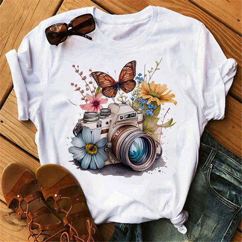 gothic Women's Butterfly Tree Print Harajuku T-Shirt Round