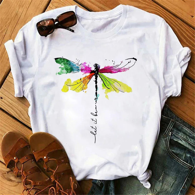 gothic Women's Butterfly Tree Print Harajuku T-Shirt Round