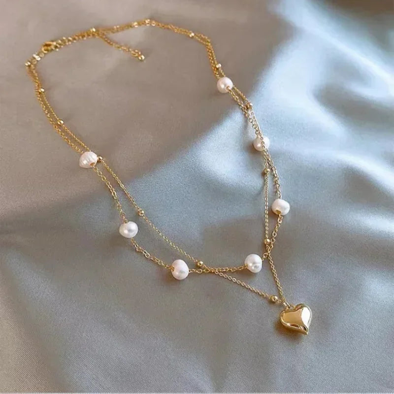 2025 New Women's Pearl Necklace Kpop Gold Color