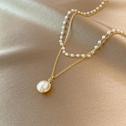 2025 New Women's Pearl Necklace Kpop Gold Color