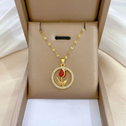 316L Stainless Steel Sun Pendant Necklace For Women