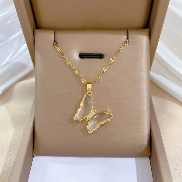 Exquisite Micro Inlaid Zircon Butterfly Tassel Necklace