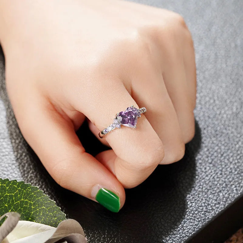 Sterling Silver Purple Love Rings New Fashion Jewelry