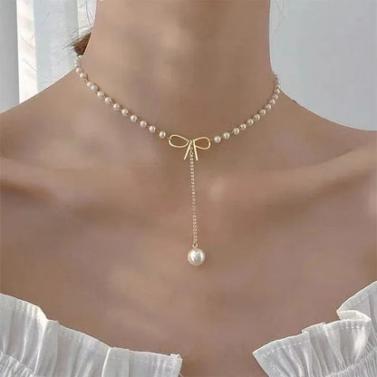 2025 New Women's Pearl Necklace Kpop Gold Color