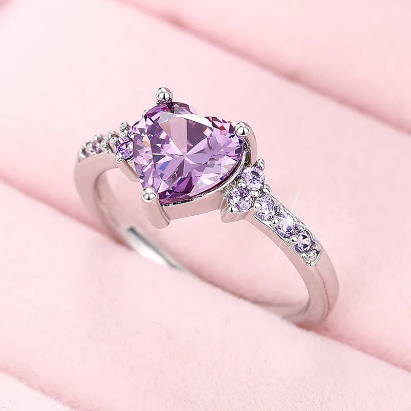 Sterling Silver Purple Love Rings New Fashion Jewelry