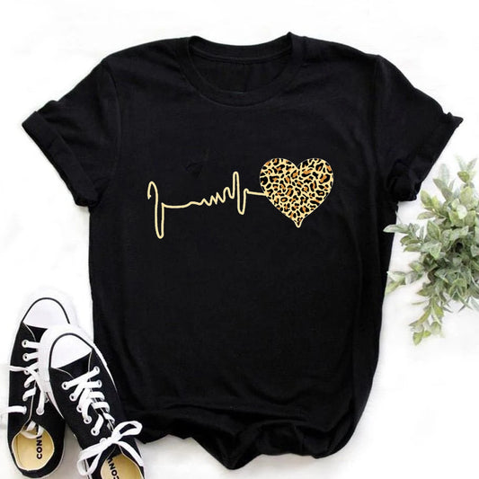 Summer New 90 's Leopard Heartbeat Short Sleeve Print