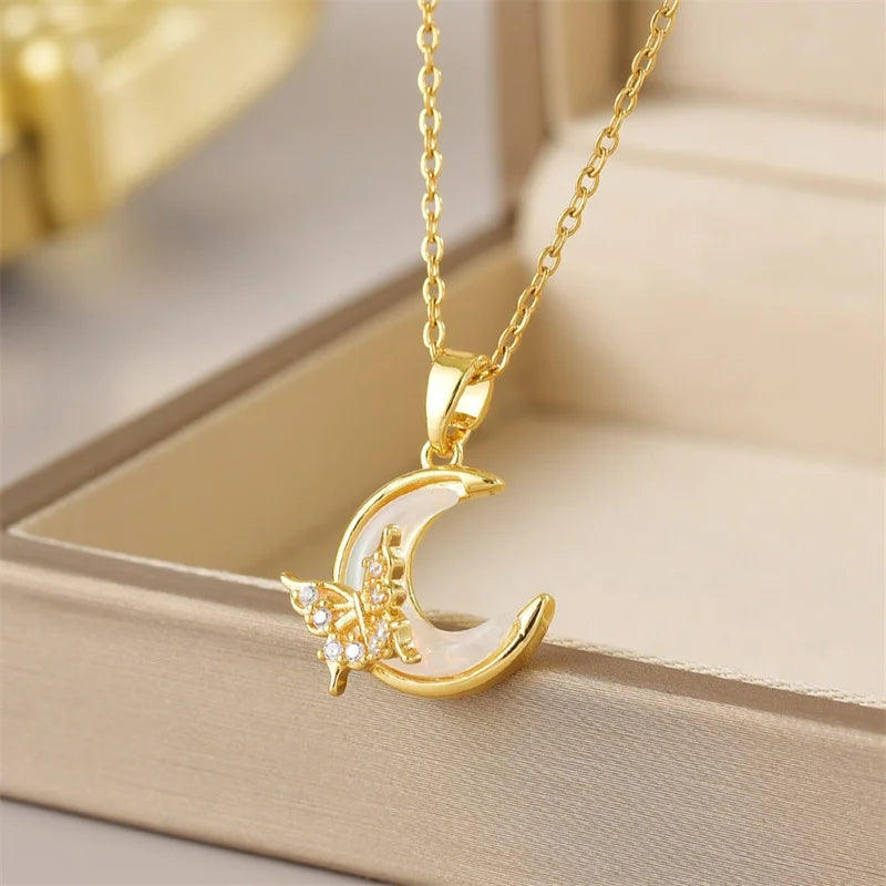 Exquisite Micro Inlaid Zircon Butterfly Tassel Necklace