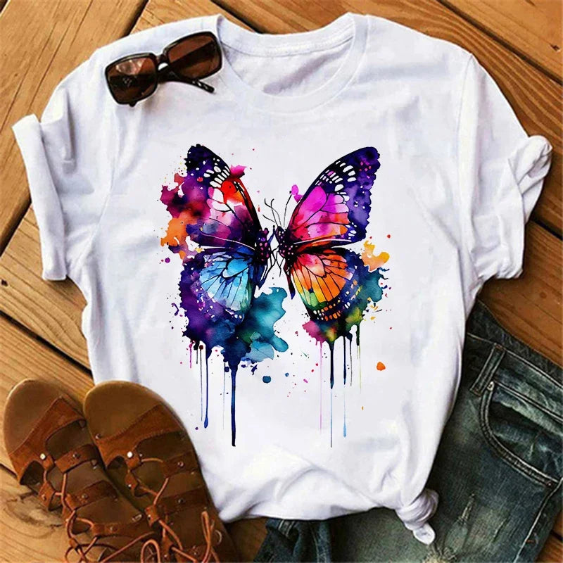 gothic Women's Butterfly Tree Print Harajuku T-Shirt Round
