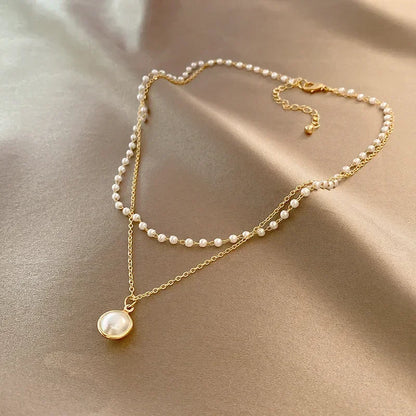 2025 New Women's Pearl Necklace Kpop Gold Color