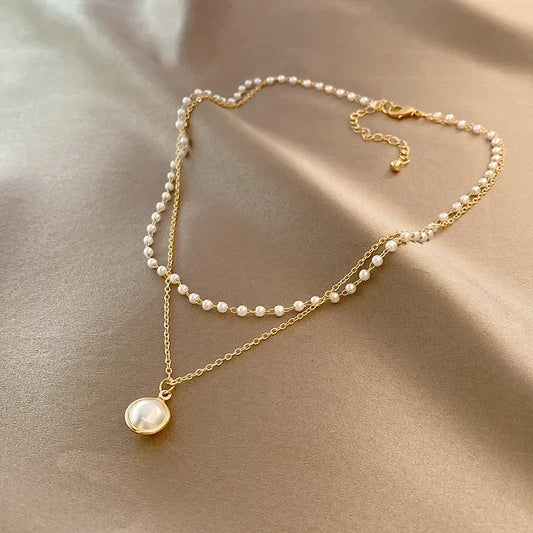 2025 New Women's Pearl Necklace Kpop Gold Color
