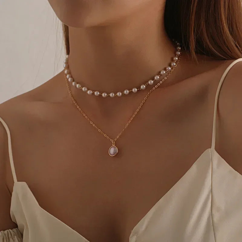 2025 New Women's Pearl Necklace Kpop Gold Color