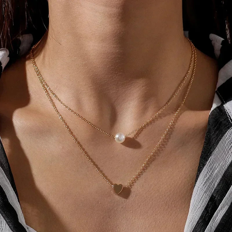 2025 New Women's Pearl Necklace Kpop Gold Color