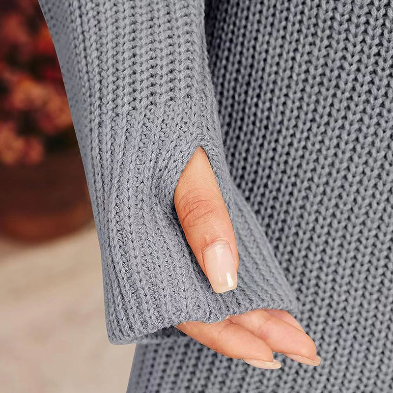 Women's Turtleneck Sweater Dress, Fall Long Sleeve Knit Pullover Mini Dress, Casual Short Sweater Dresses