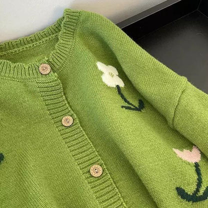 Women's Floral Cardigan Sweater Open Front Long Sleeve Button Down Outerwear